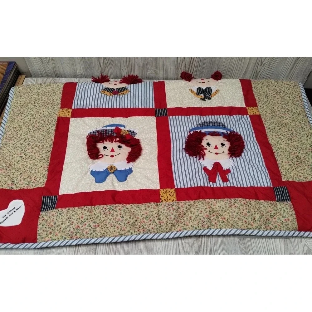 Original Raggedy Andy Blanket Faces‎ Flowers Squares Quilted Baby Blanket Crib
